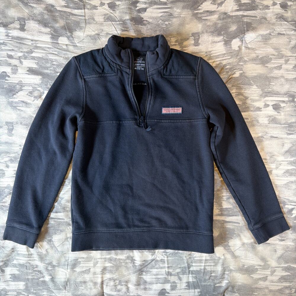 Vineyard Vines The Shep Shirt Navy Blue 1/4 Zip Pullover Youth Boys Size M 12-14